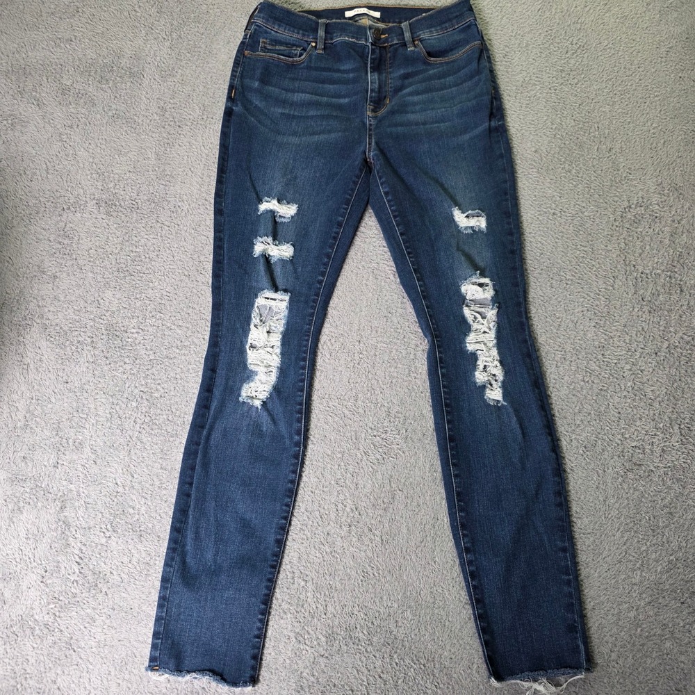PacSun Womens 27 L High Rise Jegging Blue Distressed Shredded Raw Hem Jeans